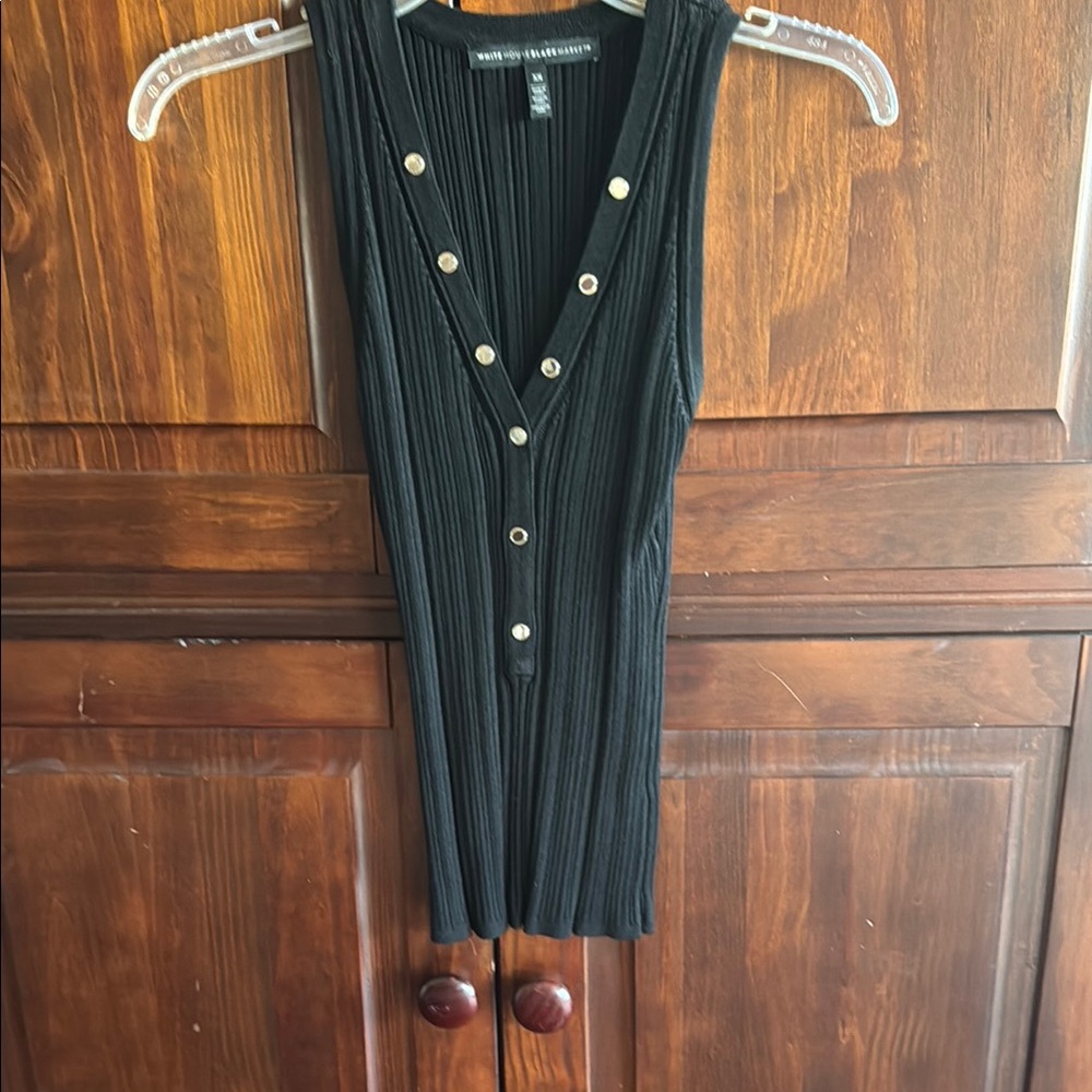Black Sleeveless Ribbed Top with Button Detail